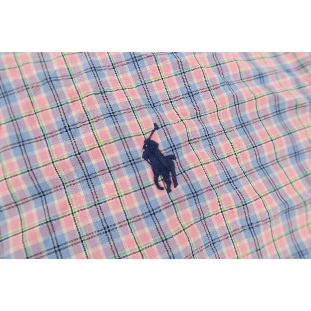 Ralph Lauren Button Down Shirt Mens Large Slim Fit Pink Blue Plaid Long Sleeve - Picture 4 of 12